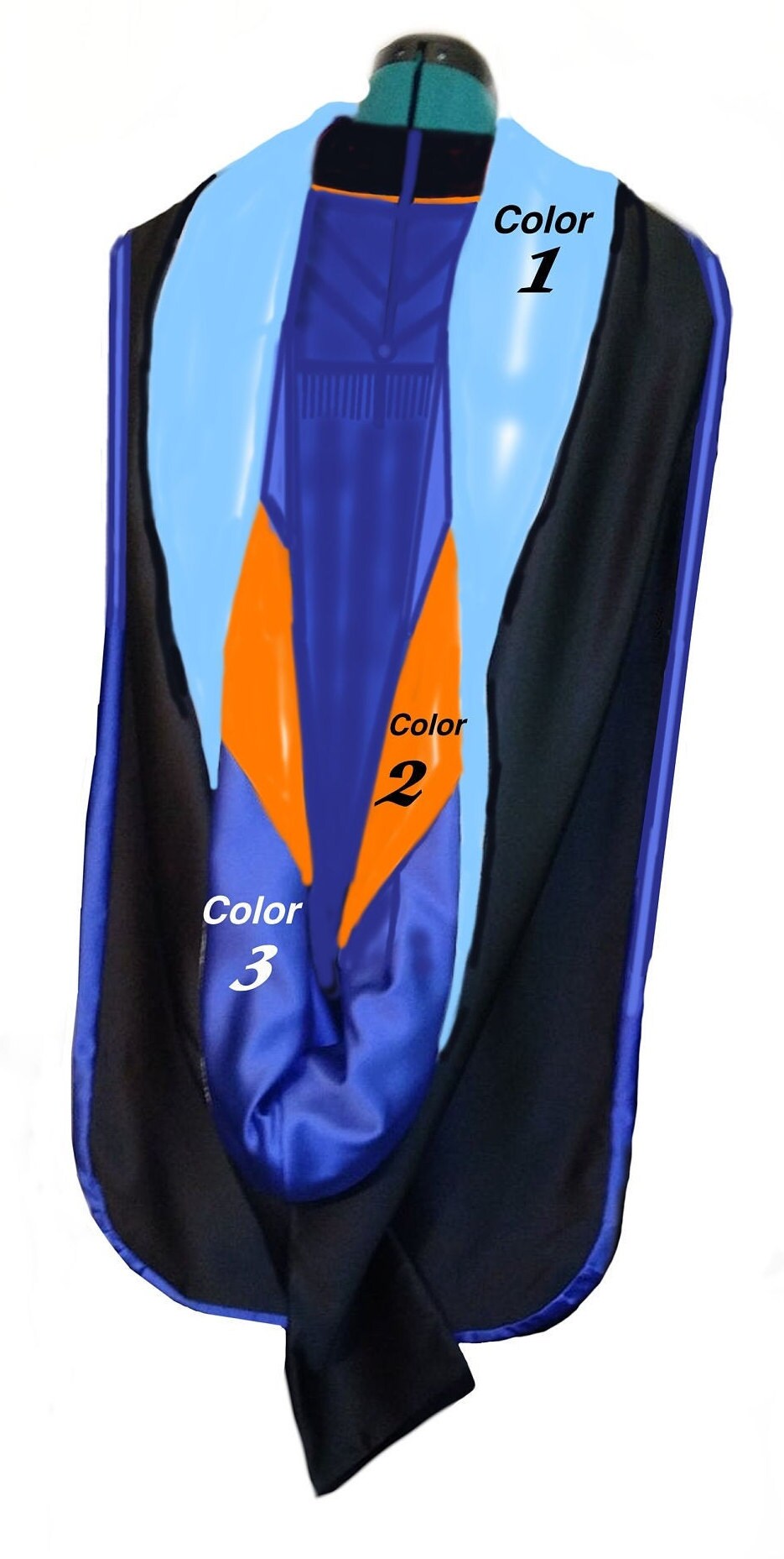 Custom PhD Graduation Hood and Tam - Personalized Doctoral Regalia,High-quality velvet construction with personalized details. Available in classic colors including black, navy, royal blue, and red.