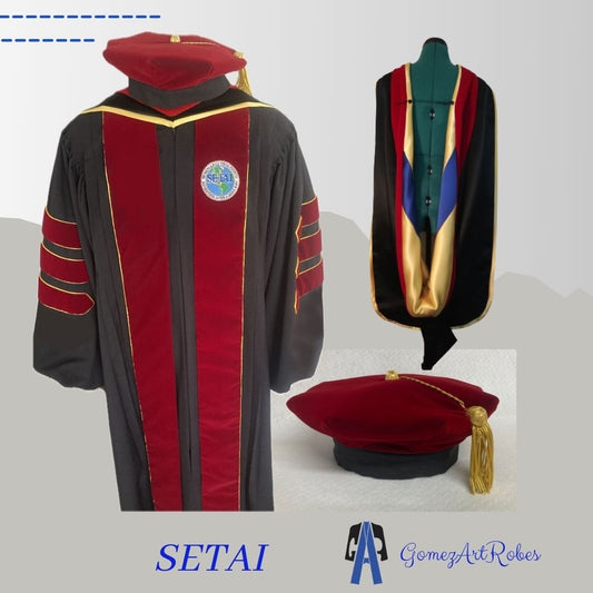 SETAI Personalized Deluxe Doctoral Gown | Complete Set: Cap, Gown, and Hood | Deluxe Graduation Package  SETAI Deluxe Graduation Package, Elegance for Your Ceremony, Deluxe Doctoral Gown, Cap, and Hood