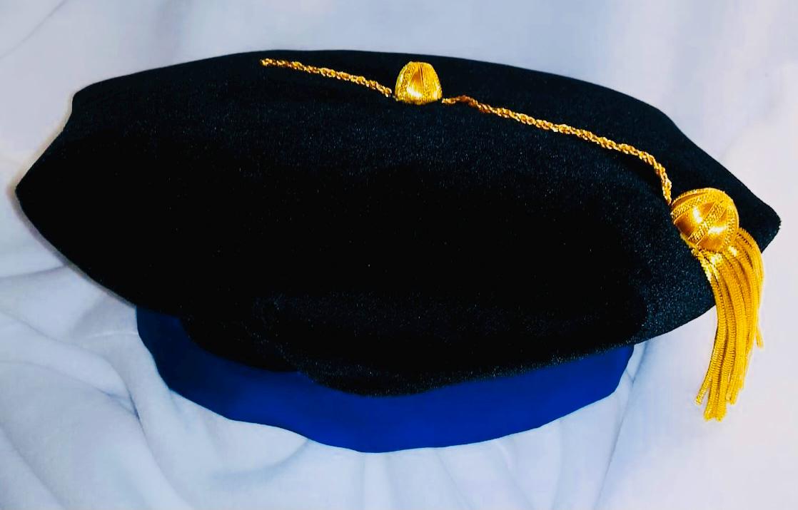 Custom PhD Graduation Hood and Tam - Personalized Doctoral Regalia,High-quality velvet construction with personalized details. Available in classic colors including black, navy, royal blue, and red.